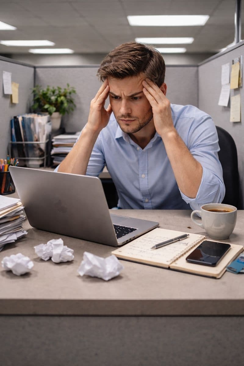 Frustrated employee at desk